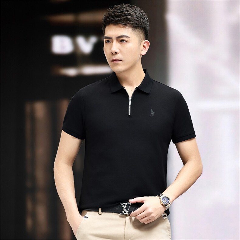 2024夏季男士商务休闲短袖百搭Polo衫时尚半拉链翻领透气短袖T恤,男装T恤,电商B212（原钱塘6029）