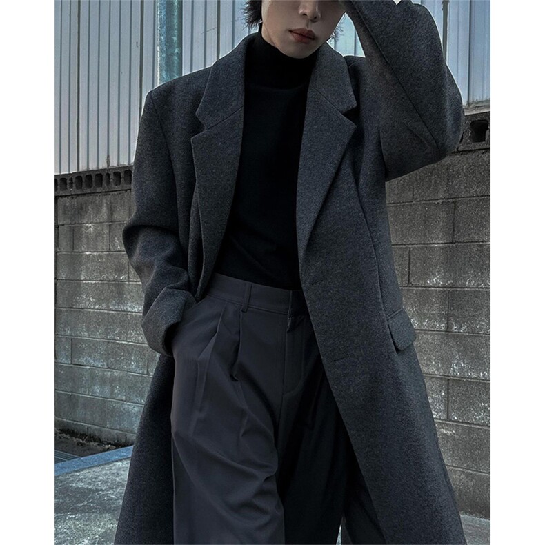 加棉现货~韩系中长款呢子大衣cleanfit过膝加长风衣外套Y988-P125，男装风衣，星座1004-3