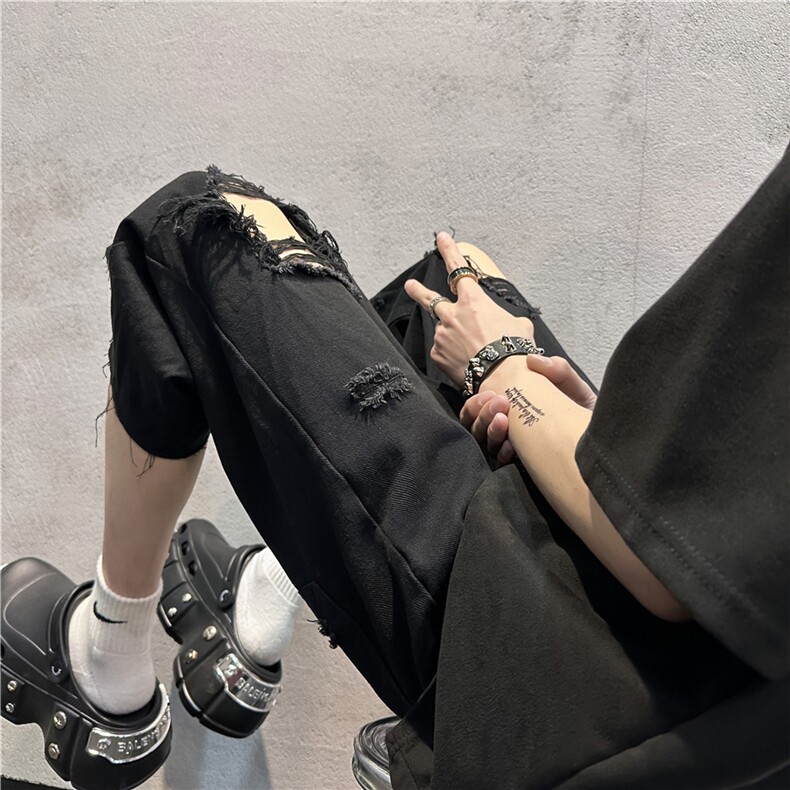 D2051-p45-控68  现货风宽松cleanfit牛仔裤七分裤黑暗图片