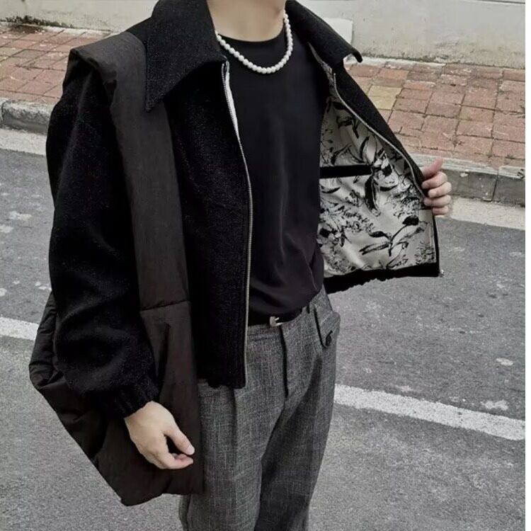 重磅粗花纱毛呢肌理质感水墨花短款外套男女秋季夹克外套,男装夹克,星座410-6（原星座1304-1）