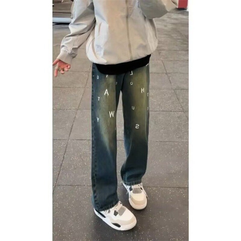 水洗牛仔裤男夏季薄款宽松复古韩版阔腿裤高街痞帅老爹长裤子,男装牛仔裤,星座506A