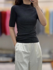 半高领精纺短袖女，女装T恤，挚尚羊绒