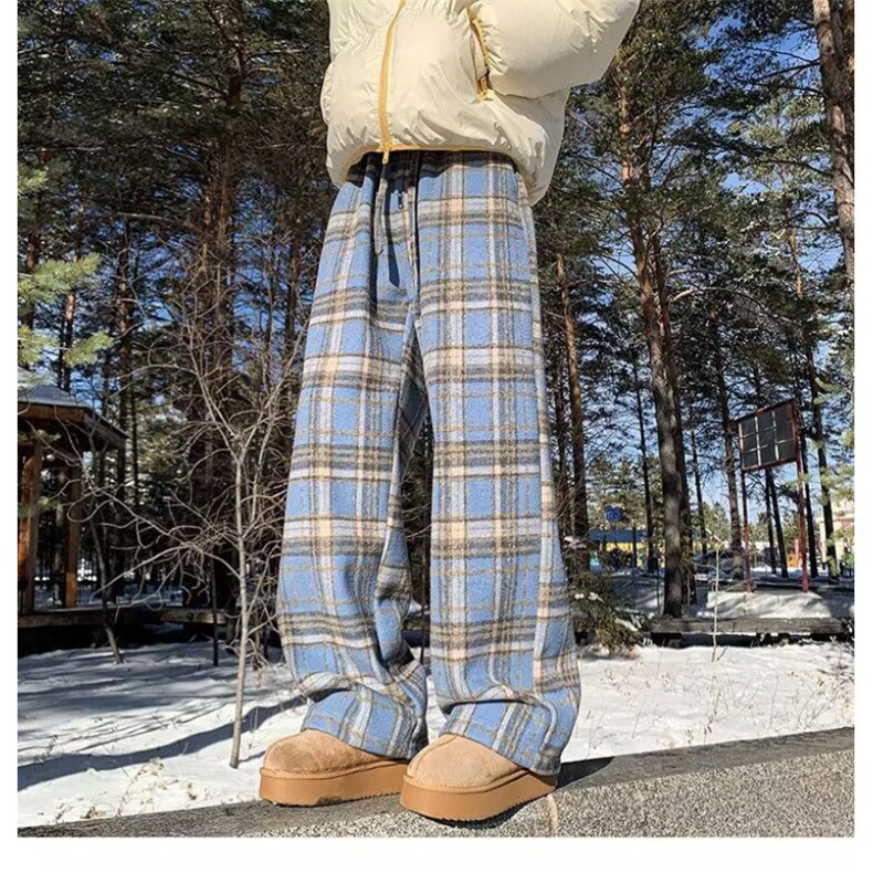 加绒加厚冬款男女休闲裤格子保暖直筒长裤h8088P55,男装棉衣,星座1013-1
