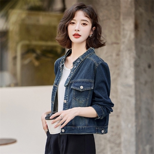 罗芬 故事面料官网女装春秋新款时尚立领休闲上衣蓝色复古牛仔外图片