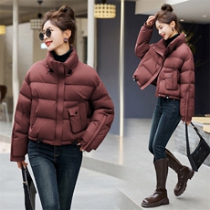 短款羽绒服女2024年冬季新款立领短款宽松面包服羽绒服，女装羽绒服，美沁
