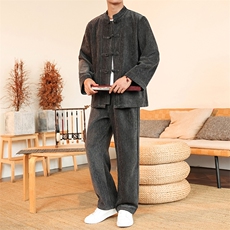 风厚款套装长袖立领盘扣男士纯色套装两件套秋DSA008-TZ2526，男装休闲套装，电商A008