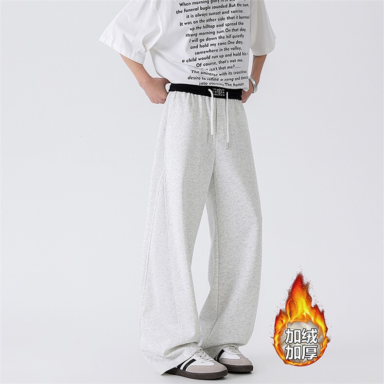 加绒休闲裤男冬季新款港风宽松华棉复合奥利绒阔腿裤JR58-P52，男装卫衣，星座214-3