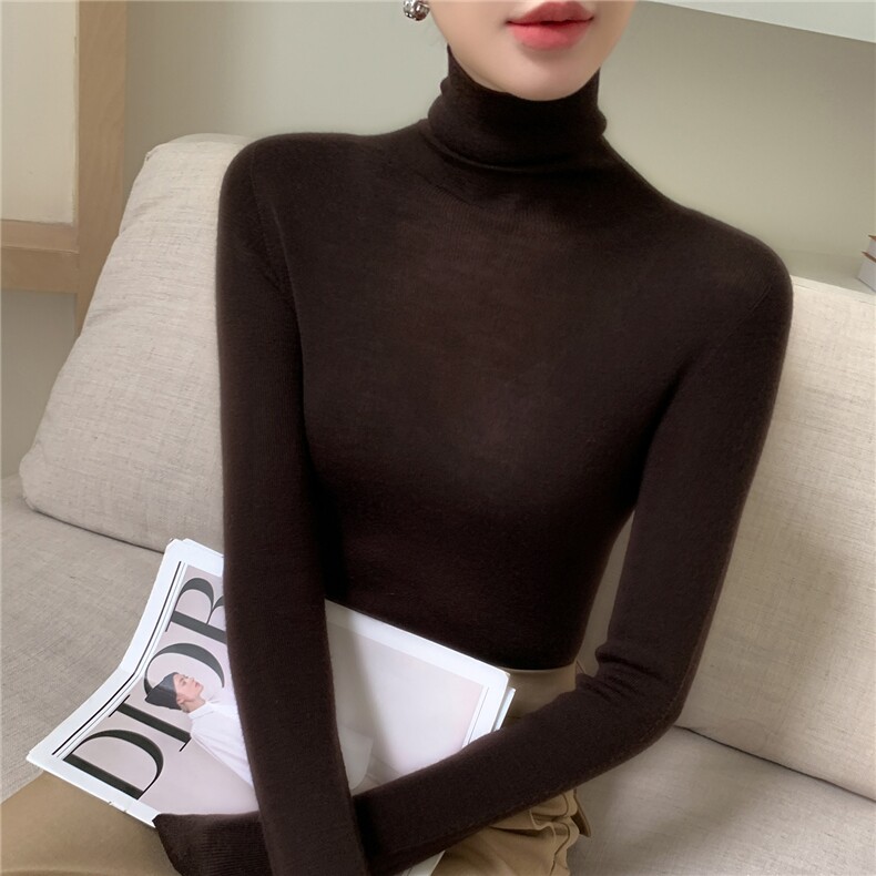 一线成衣无缝精纺扬子纱100羊毛衫女堆堆领修身显瘦内搭打底衫,针织衫/毛衣,暖绒情旗舰店