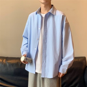春秋季薄款长袖衬衫男潮牌帅气垂感免烫宽松休闲衬衣外套 C3031图片