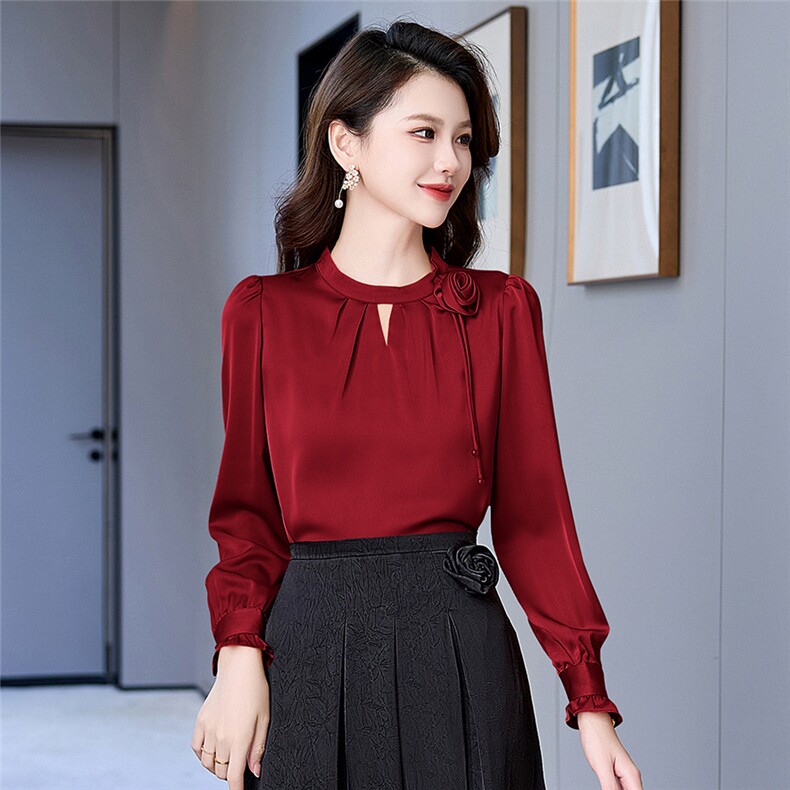 BAO现货2026秋季新款时尚气质优雅女高级感减龄显瘦长袖百搭衬衣,女装衬衫,卡杰菲