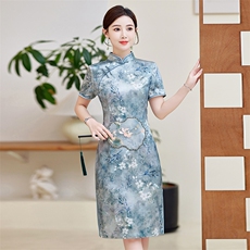 高级感杭州真丝长裙复古印花连衣裙女春夏日常专柜品质潮流桑蚕丝，女装汉服/婚纱/旗袍/礼服，小荷流