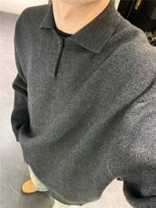 网图现货900克高密老钱风小翻领毛衣男女宽松POLO领针织衫特P58，男装Polo衫，电商C306-1