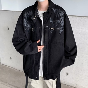 印花设计感水洗做旧夹克外套男款宽松休闲百搭立领机车服8246/P88图片