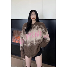 美式复古马海毛渐变色毛衣女冬季宽松慵懒加厚套头针织衫上衣秋冬，男装针织衫/毛衣，星座506A