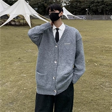 复古慵懒风V领开衫针织外套灰色针织开衫外套男慵懒风美式V领毛衣，男装针织衫/毛衣，星座302B-3