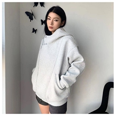 网图重磅380克全棉宽松设计感拉链套头连帽卫衣外套AH912-P58，女装短外套，四季星座610B