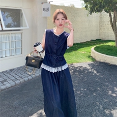 休闲牛仔收腰马甲半身裙套装女夏2025新款两件套独特超好看度假风，女装套装/套裙，2C239