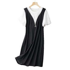 盐甜系蕾丝拼接假两件黑色连衣裙女夏2025新款独特漂亮减龄中长裙，女装连衣裙，韩蔻秀