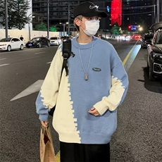 秋冬撞色拼接设计感圆领针织衫情侣韩系慵懒风毛衣男M664-P38，男装针织衫/毛衣，星座512-2