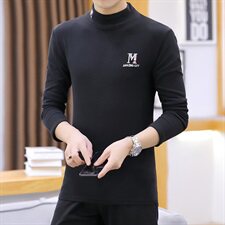 冬季半高领双面绒刺绣M卫衣男加绒加厚保暖打底衫长袖红337P28，男装卫衣，星座1207