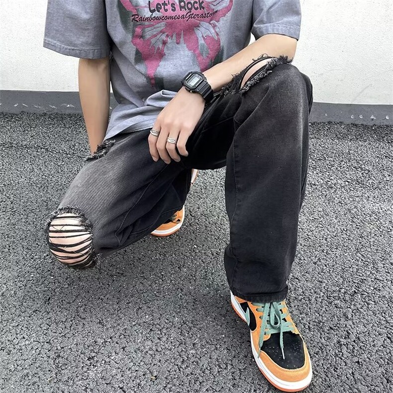 美式vibe裤子高街水洗牛仔裤男设计感小众拉链裤N2223P38,男装牛仔裤,星座1116-2
