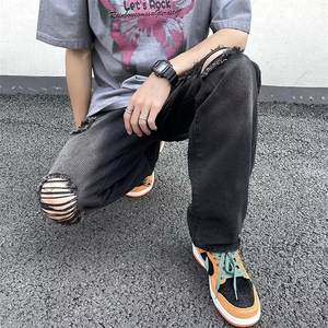 美式vibe裤子高街水洗牛仔裤男设计感小众拉链裤N2223P38图片