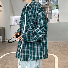 衬衣男秋季新款港风宽松大码磨毛长袖格子衬衫CS530-P38(现货），男装衬衫，星座214-3