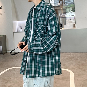 衬衣男秋季新款港风宽松大码磨毛长袖格子衬衫CS530-P38(现货）图片