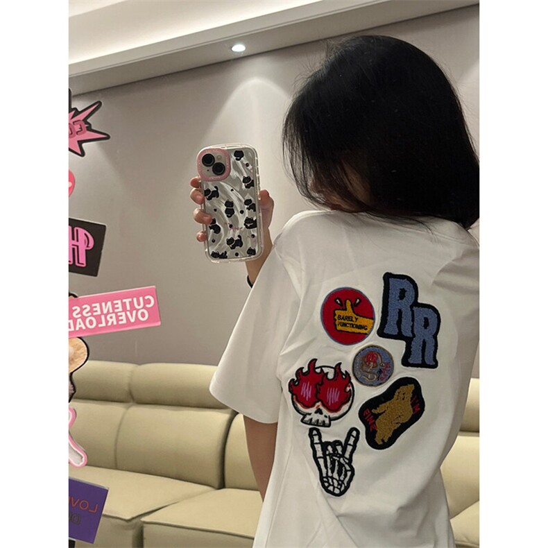万针全刺绣工艺得物抖音高品质260克纯棉双纱美式高街短袖T恤P33,男装T恤,电商A486