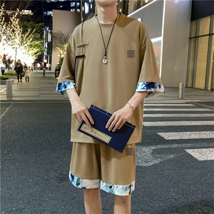 新中式风两件套夏季新中式禅意短袖t恤男套装 A436-D223-P52图片