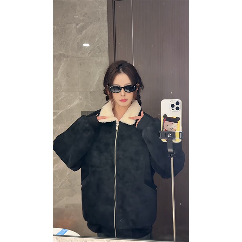 现货重磅硬挺boxy羽绒棉衣座山雕羊羔毛领洗水麂皮棉服冬外套,男装棉衣,电商A486-1