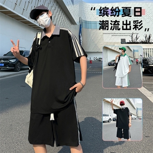 现货主推大码港风情侣休闲冰丝防晒polo日系运动套装男S19P65图片