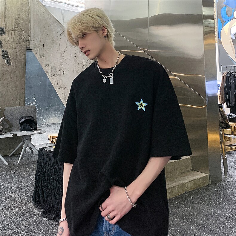 2024夏季新款重磅宽松短袖男生潮流星星刺绣T恤jk23267-p25-控38,男装T恤,星座605(原A050)