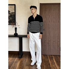 polo长袖毛衣针织衫拼接色宽松打底衫E41071-P78，男装T恤，星座1012-1