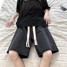 宽绳高街牛仔短裤男夏季薄款直筒宽松五分潮牌ins大码休闲中裤子，男装牛仔裤，星座506A