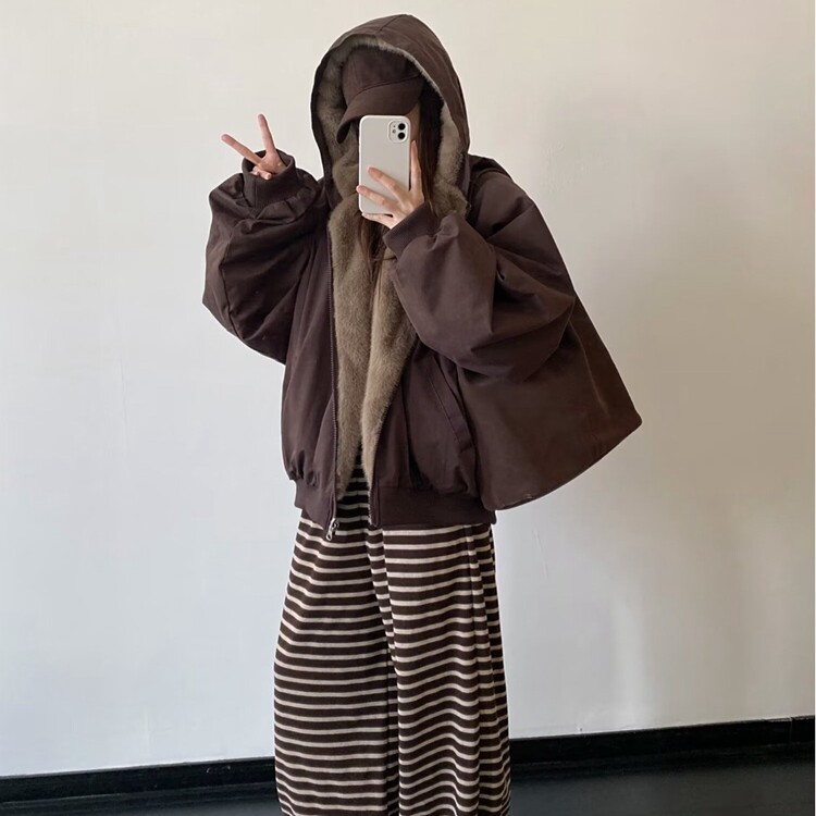 美式复古座山雕短款连帽毛领棉服女冬派克服棉衣外套,男装棉衣,星座218-8