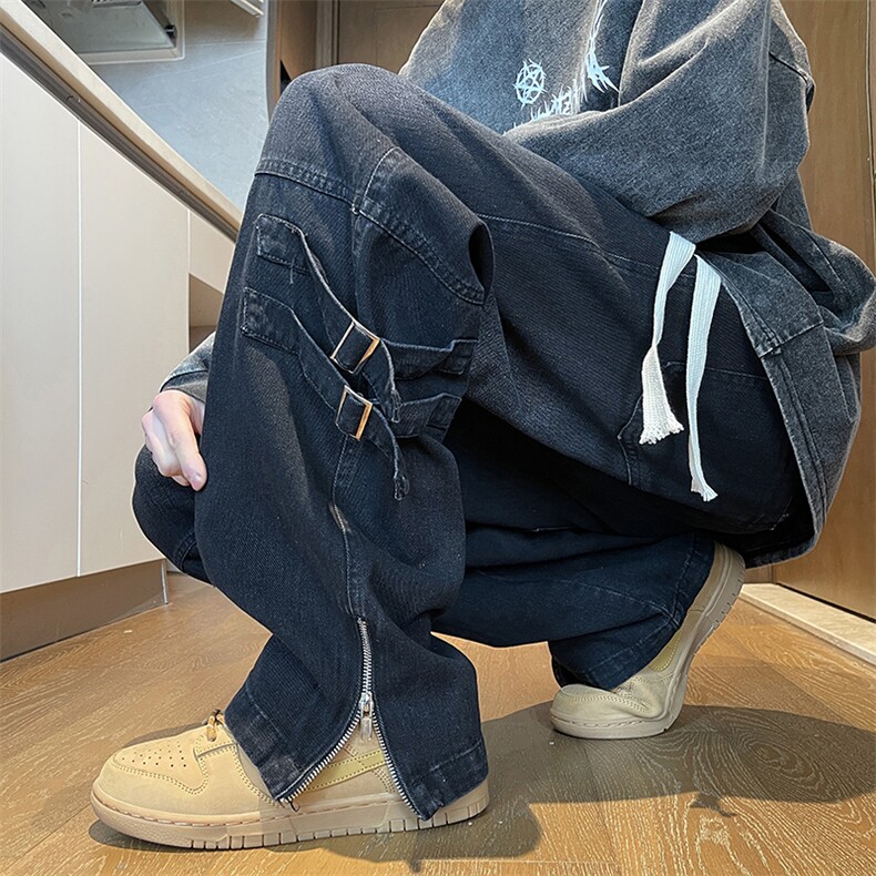 2025新款侧边拉链牛仔裤拼接阔腿裤A316-1-K1225P68控88,男装牛仔裤,星座906（原电商a316-1）