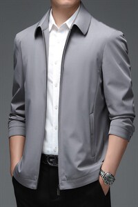 中年男士纯色翻领夹克男2023春季新款时尚休闲上衣翻领爸爸外套男,男装夹克,电商B212（原钱塘6029）