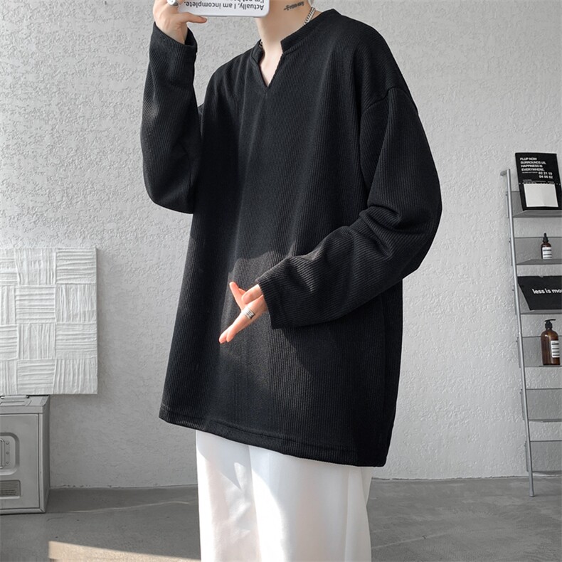 8XL-M长袖打底衫T恤V领针织体恤麦穗条卫衣加肥加大码TX3102特P35,男装T恤,电商B238
