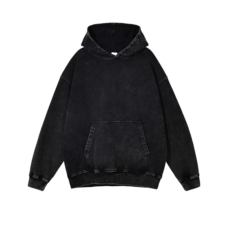 得物抖音高品质二开360克重磅做旧炒雪花纯色连帽水洗卫衣CM16，男装卫衣，电商A486-1