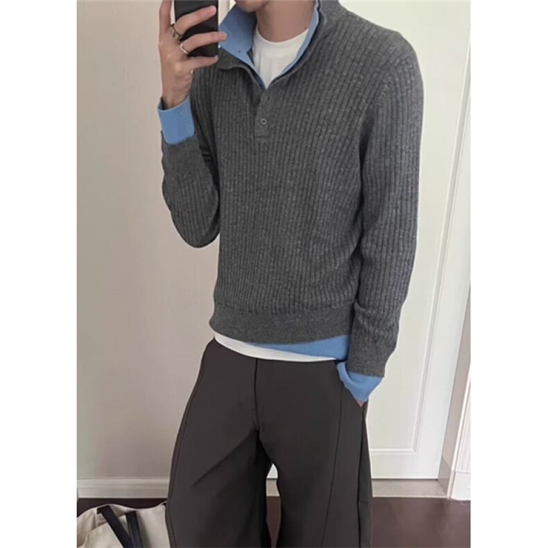 格雷灰色系复古学院风拼接撞色袖绞花针织衫春M6611,男装针织衫/毛衣,星座1116A（原606A-3）