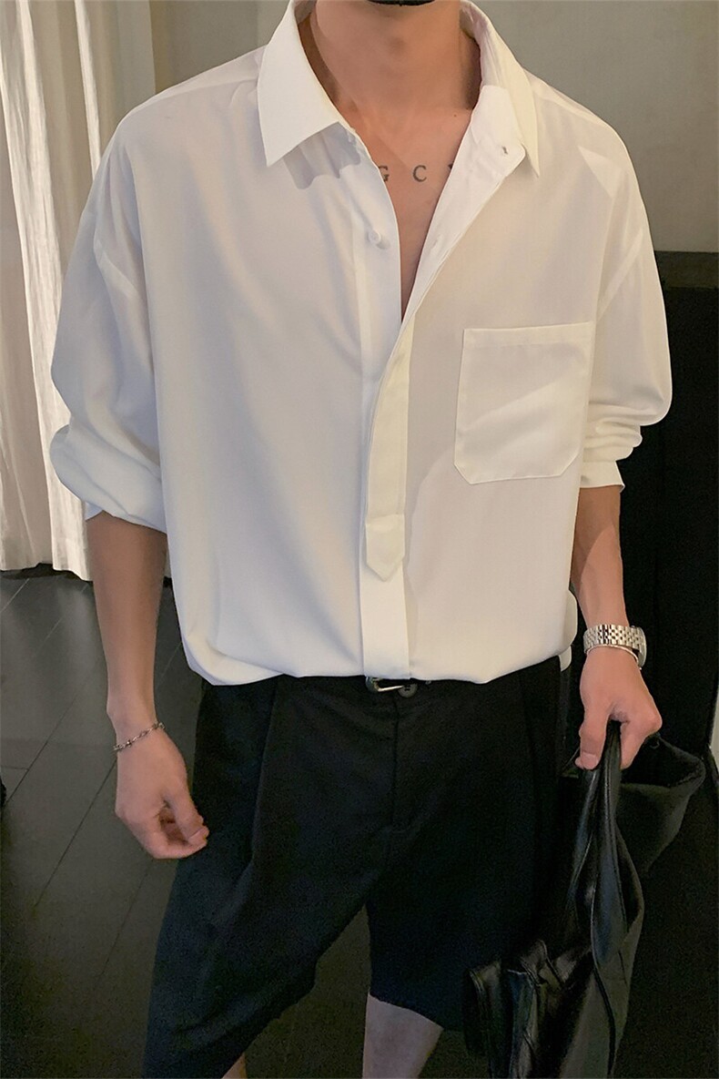 假领带垂冰感长袖衬衣C7097-TP3558秋季通勤休闲衬衫韩版男,男装衬衫,电商A102