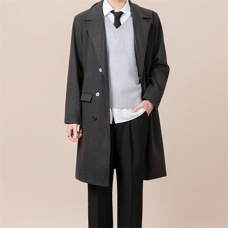 吴磊同款大衣男士中长款修身休闲秋冬季风衣毛呢外套过膝W16，男装风衣，星座1116A-2（原606A-1）