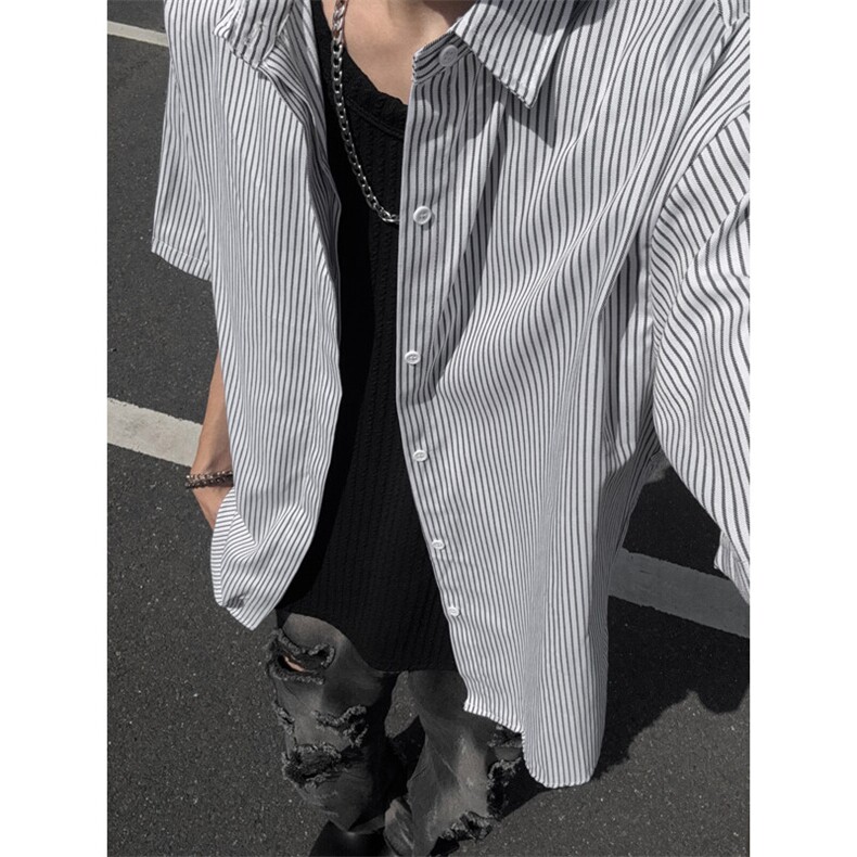 B221美式ins高街宽松薄款条纹短袖衬衫SY2552-特P28控49,男装T恤,电商B221