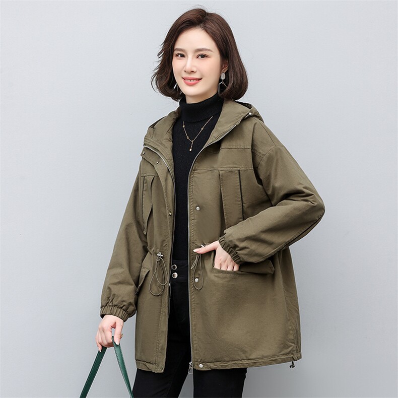 2025年冬季时尚潮流中长款休闲加绒加厚派克服,女装棉衣/棉服,天丽