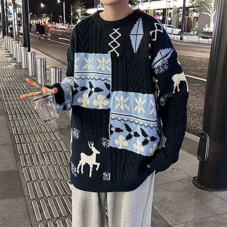 拼接毛衣男冬季加厚潮牌复古秋冬款男生针织衫男款M241,男装针织衫/毛衣,星座1116A-1（原606A）