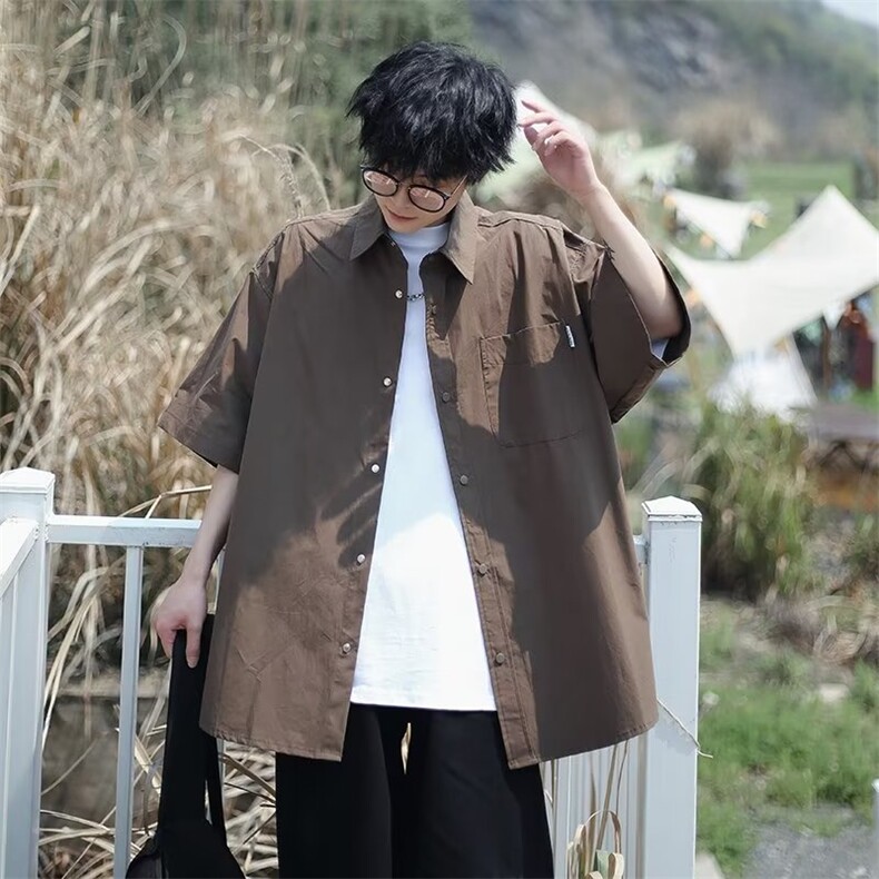 wassuphappy日系cityboy短袖衬衫男款夏季潮流宽松情侣休闲衬衣,男装衬衫,星座1008