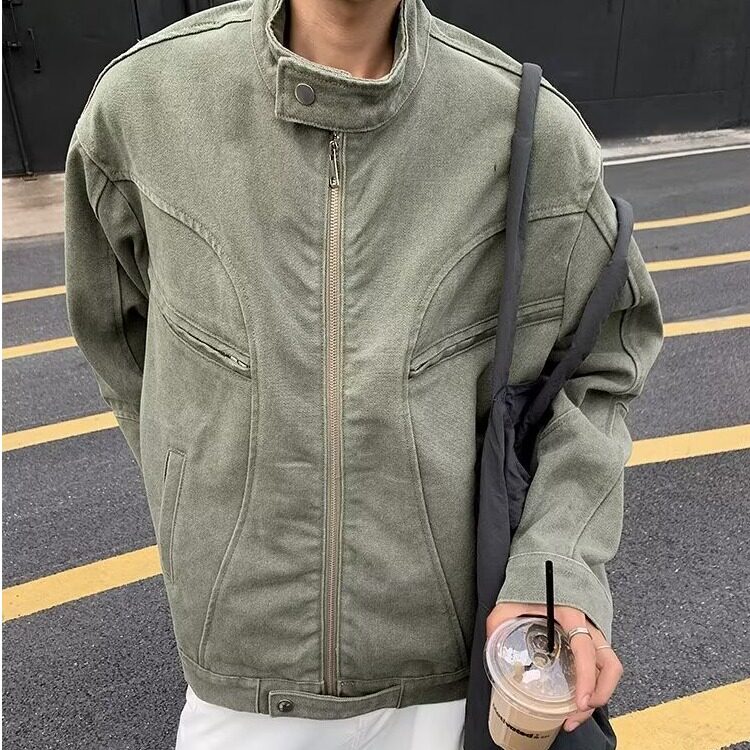 灰色立领外套男士春秋季潮牌拉链短款美式飞行员夹克J5313-P99,男装夹克,星座1001-1