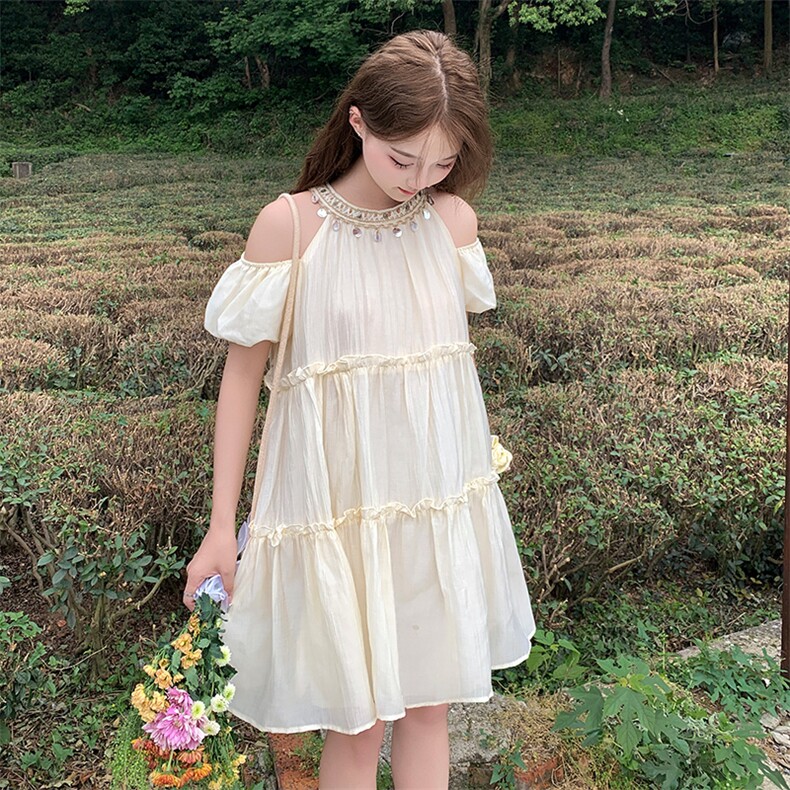 法式绝美超仙露肩连衣裙女2025夏季新款超好看亮片拼接度假风裙子,商品下架区,网红馆