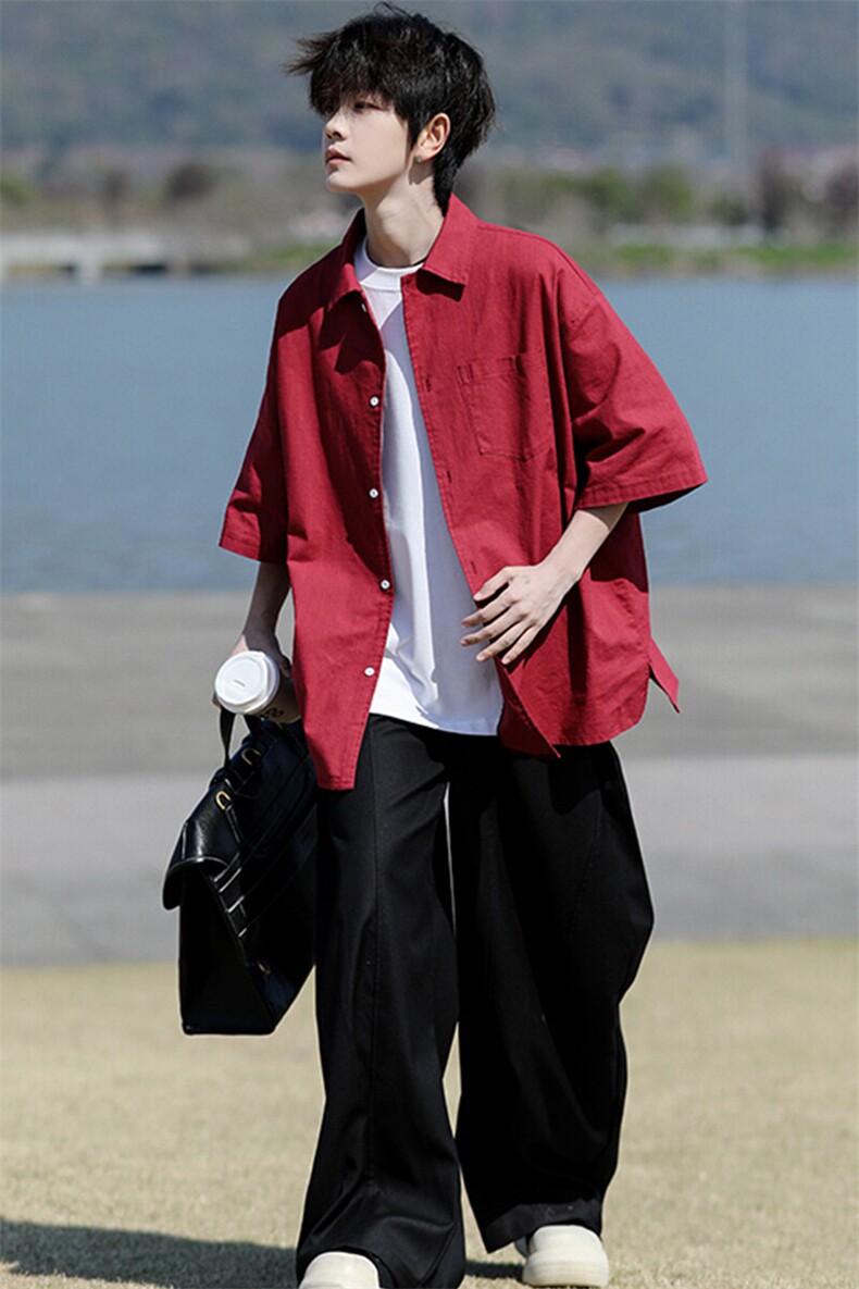 8XL-M亚麻短袖衬衫男夏薄款宽松休闲百搭大码半袖衬衣DC28002P50,男装衬衫,电商B312